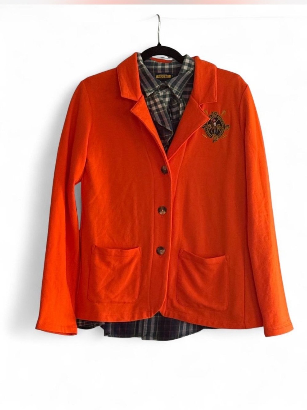 Ralph Lauren Blue Label Orange Crest Knit Blazer Jacket L